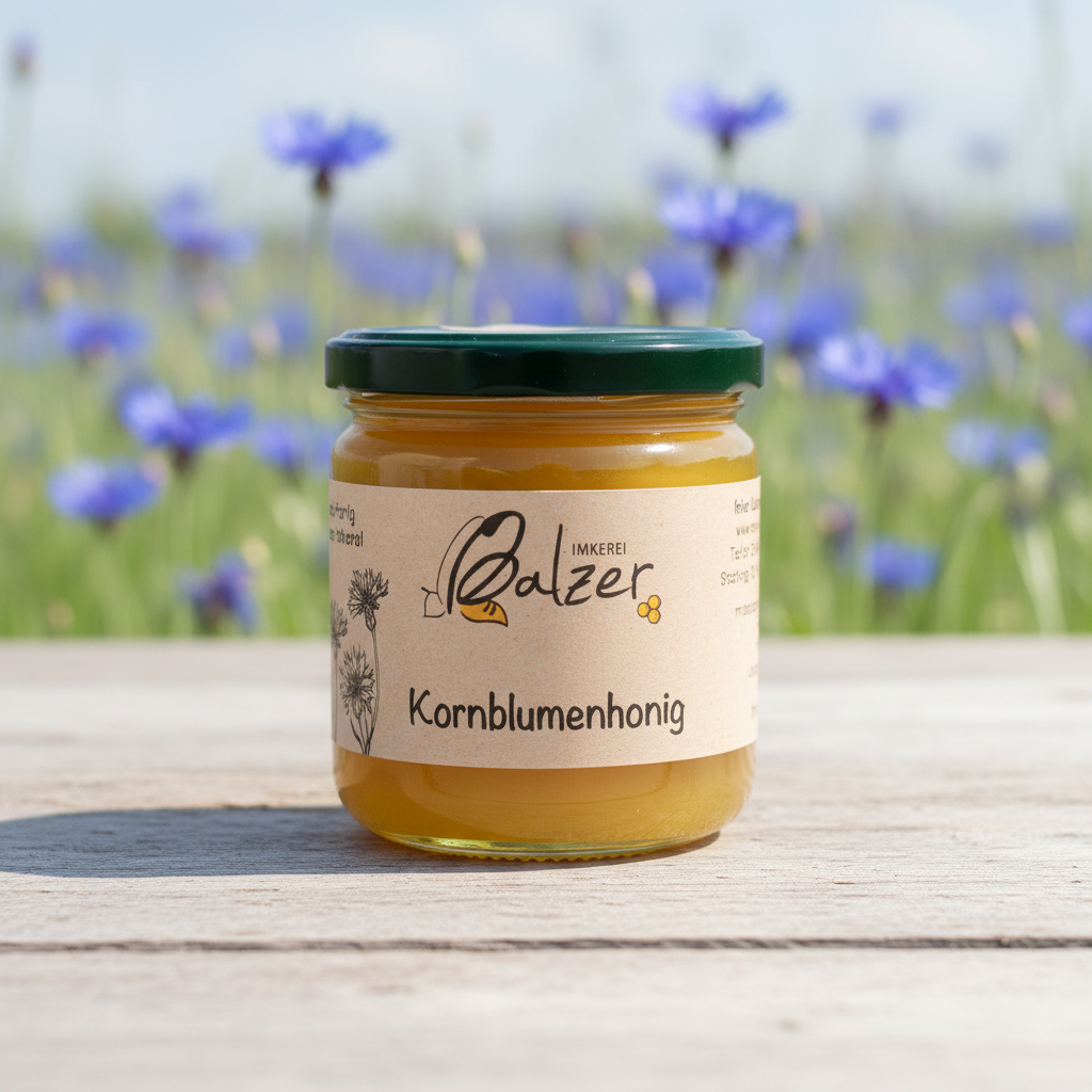 Kornblumenhonig mit Kornblumen - Imkerei Balzer