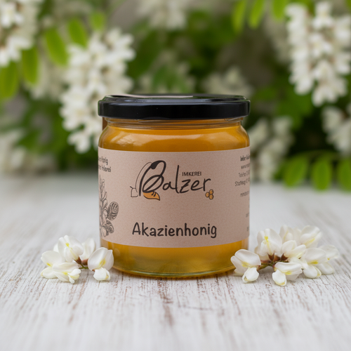 Akazienhonig mit Akazienblüten - Imkerei Balzer